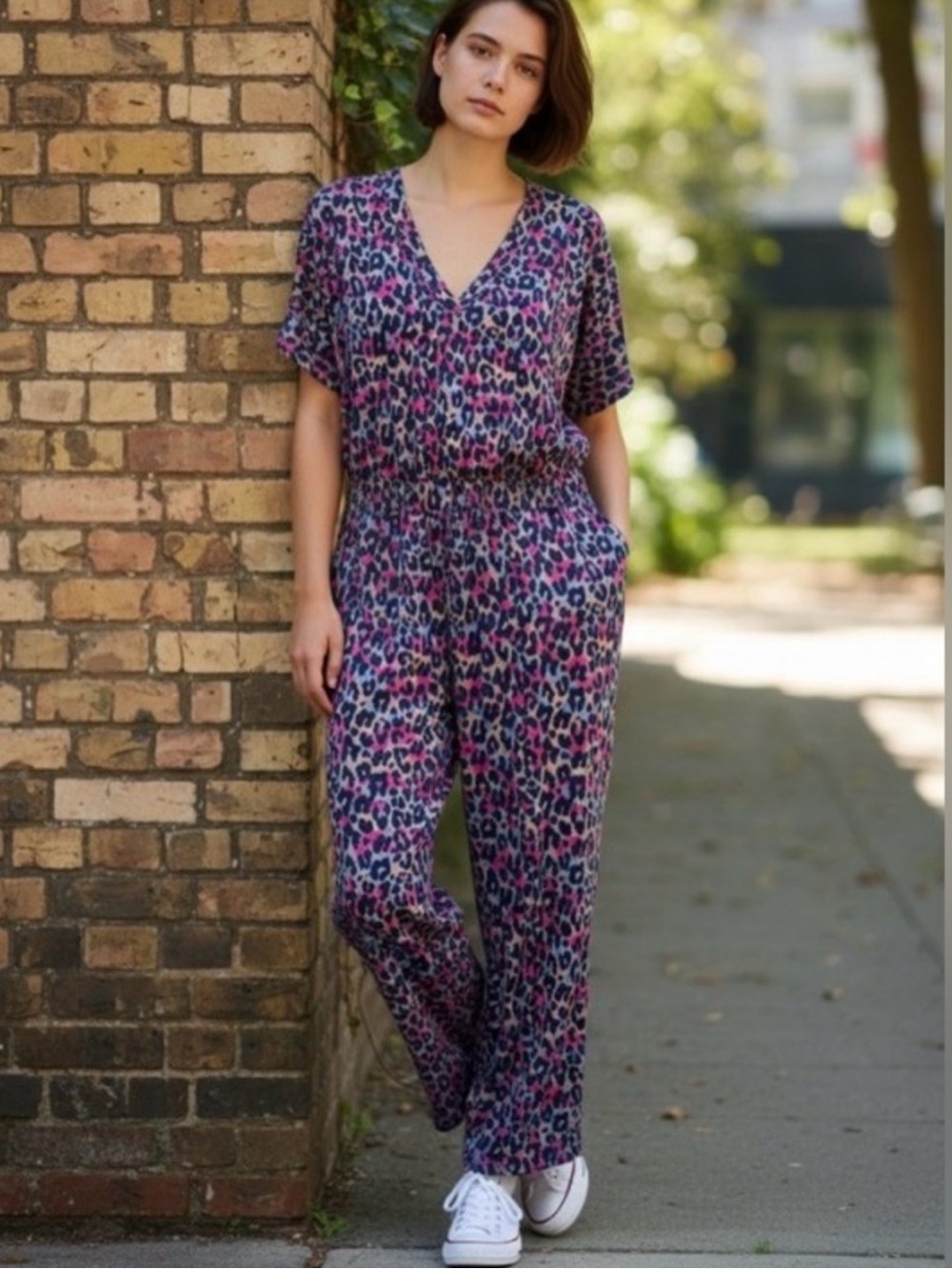 Pact Purple Leopard Print Charlie Organic Cotton Jumpsuit - Size Medium